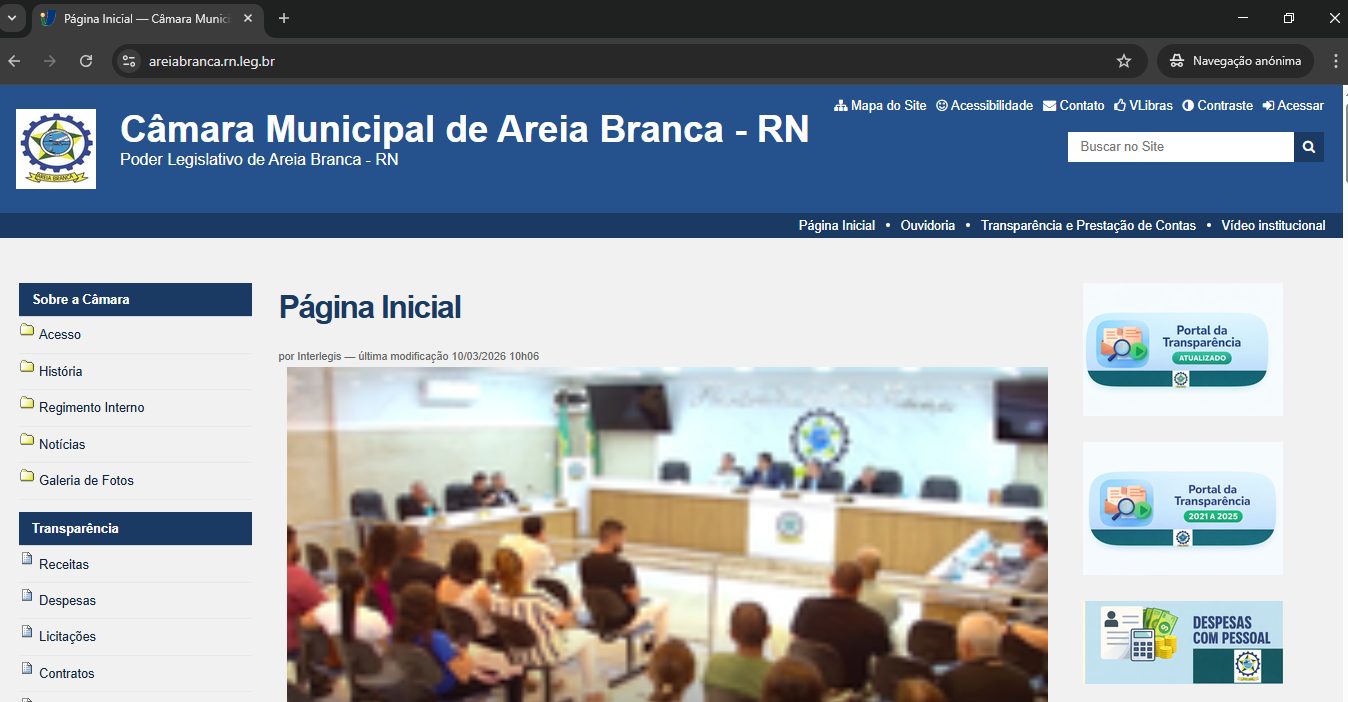 Portal da Câmara de Areia Branca fortalece transparência e aproxima cidadão do controle dos recursos públicos